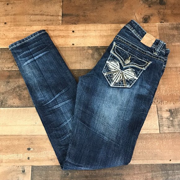 Red Camel Embellished Flap Pocket Skinny Jeans - Picture 3 of 15